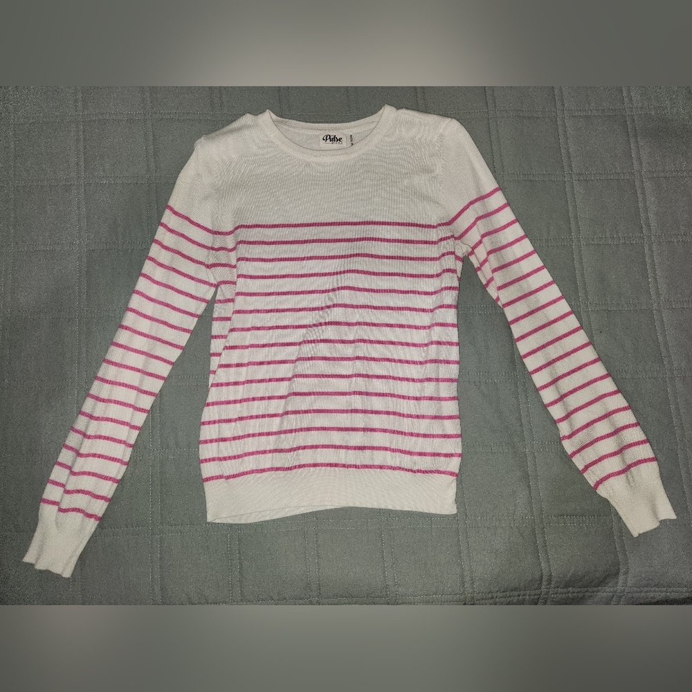 White and Pink Striped Sweater